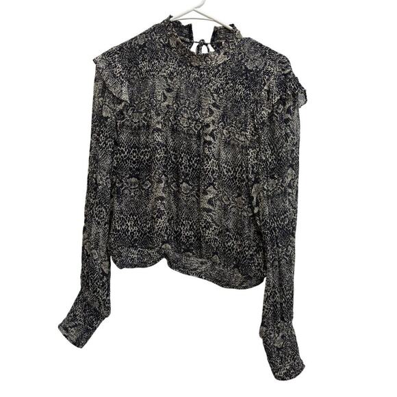 Free People Women S/P Roma Chiffon Snake Ruffle Long Sleeve Blouse Animal Print - Picture 1 of 8